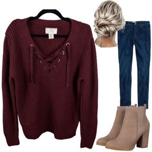 ANTHROPOLOGIE RUBY MOON| Maroon Front Tie Sweater